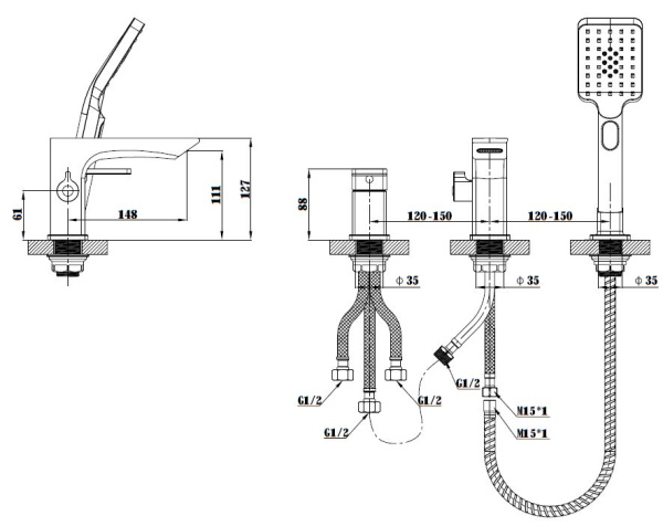 Смеситель для ванны ESKO Vela PB 355B